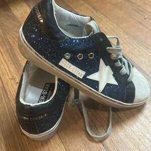 Golden Goose Black and Blue Glitter Sneakers 39/ 8-81/2